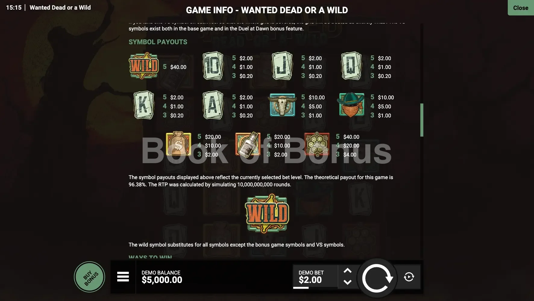 Wanted Dead or a Wild par Hacksaw Gaming - table des gains et valeurs des symboles