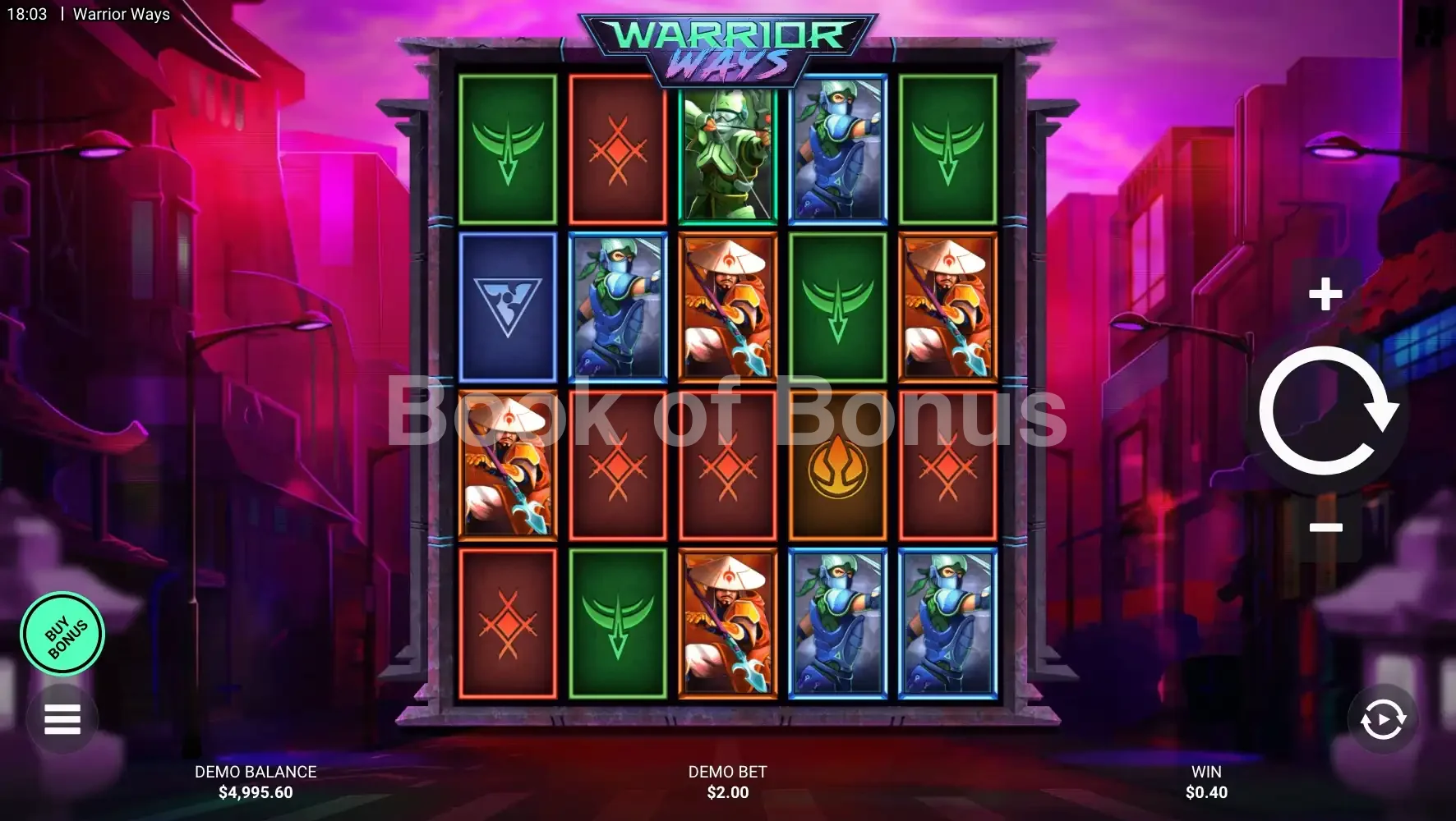 Warrior Ways par Hacksaw Gaming - jeu de base et disposition des rouleaux