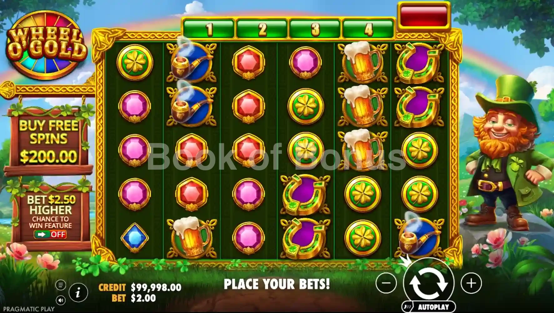 Wheel O'Gold par Pragmatic Play - jeu de base et disposition des rouleaux