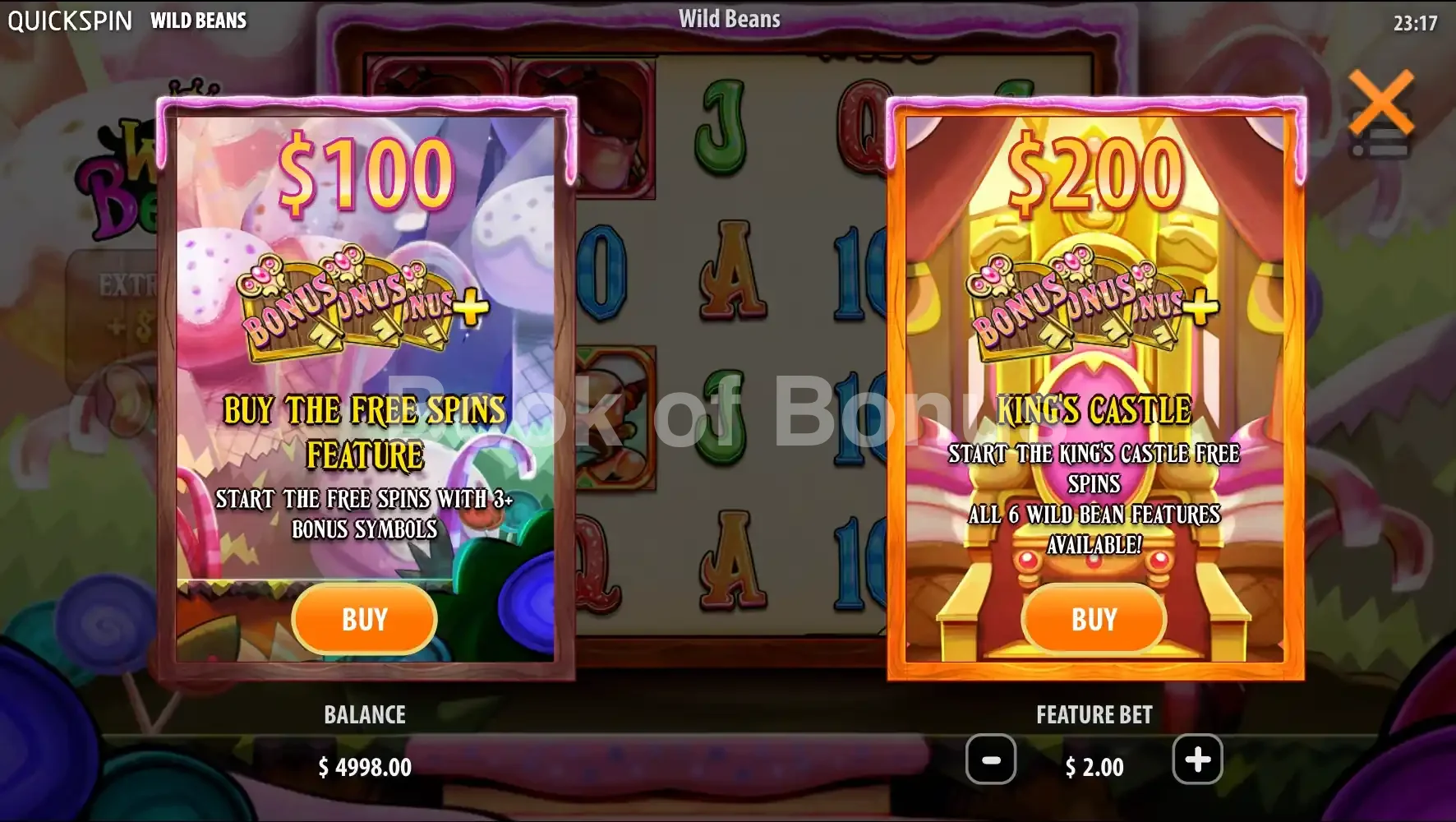 Wild Beans par Quickspin - menu d'achat de bonus et options