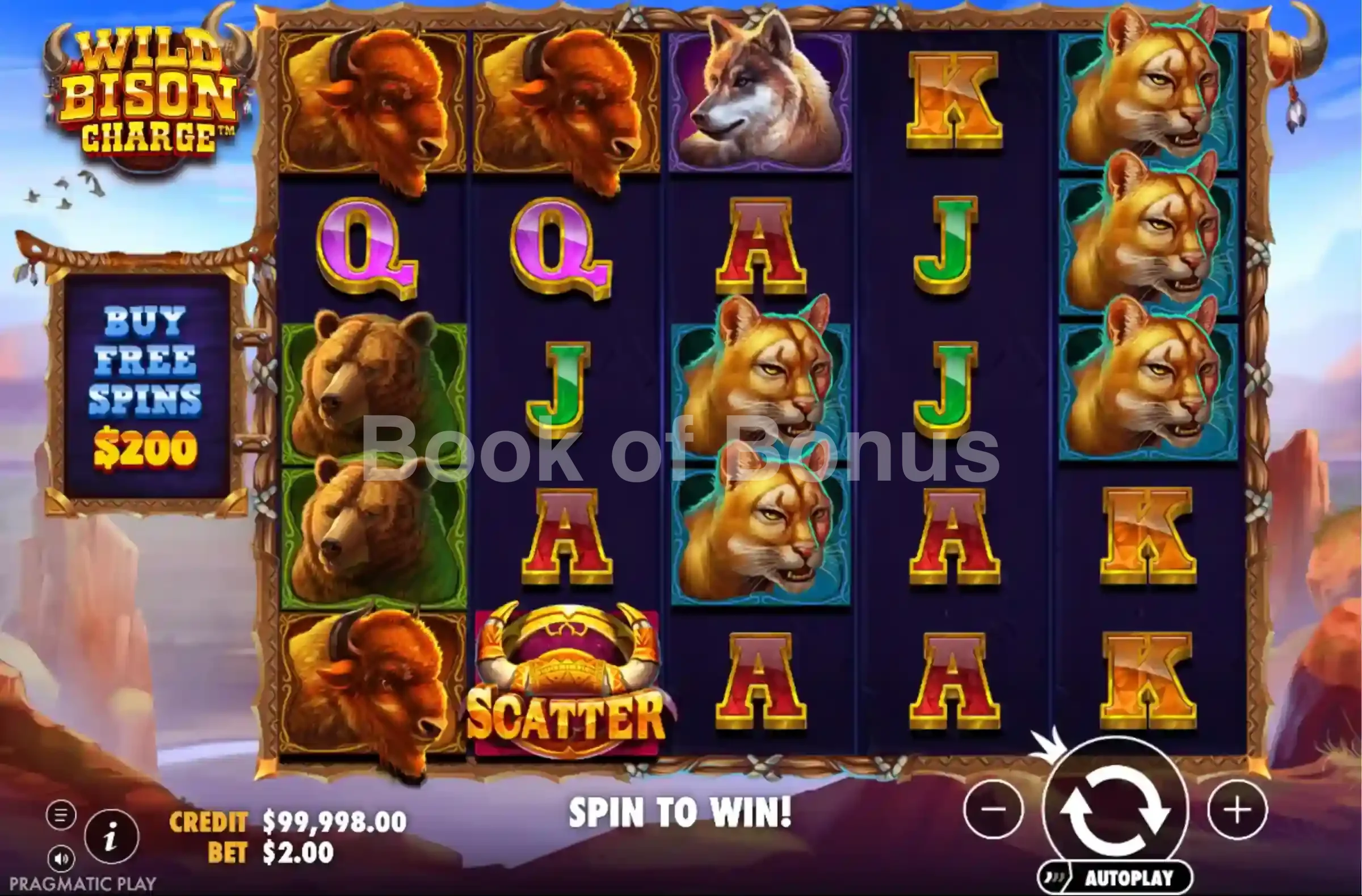 Wild Bison Charge par Pragmatic Play - jeu de base et disposition des rouleaux