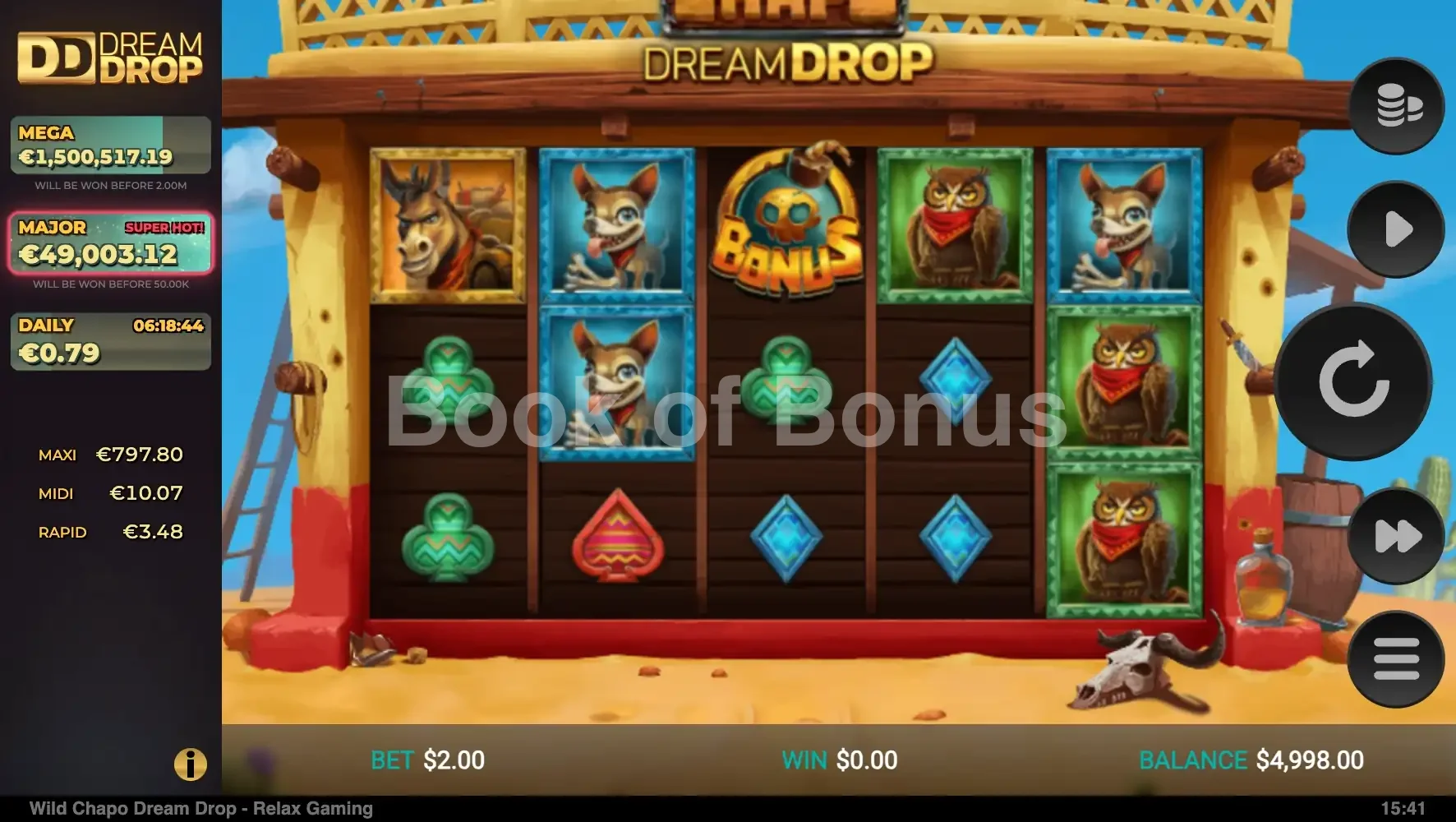 Wild Chapo Dream Drop par Relax Gaming - jeu de base et disposition des rouleaux