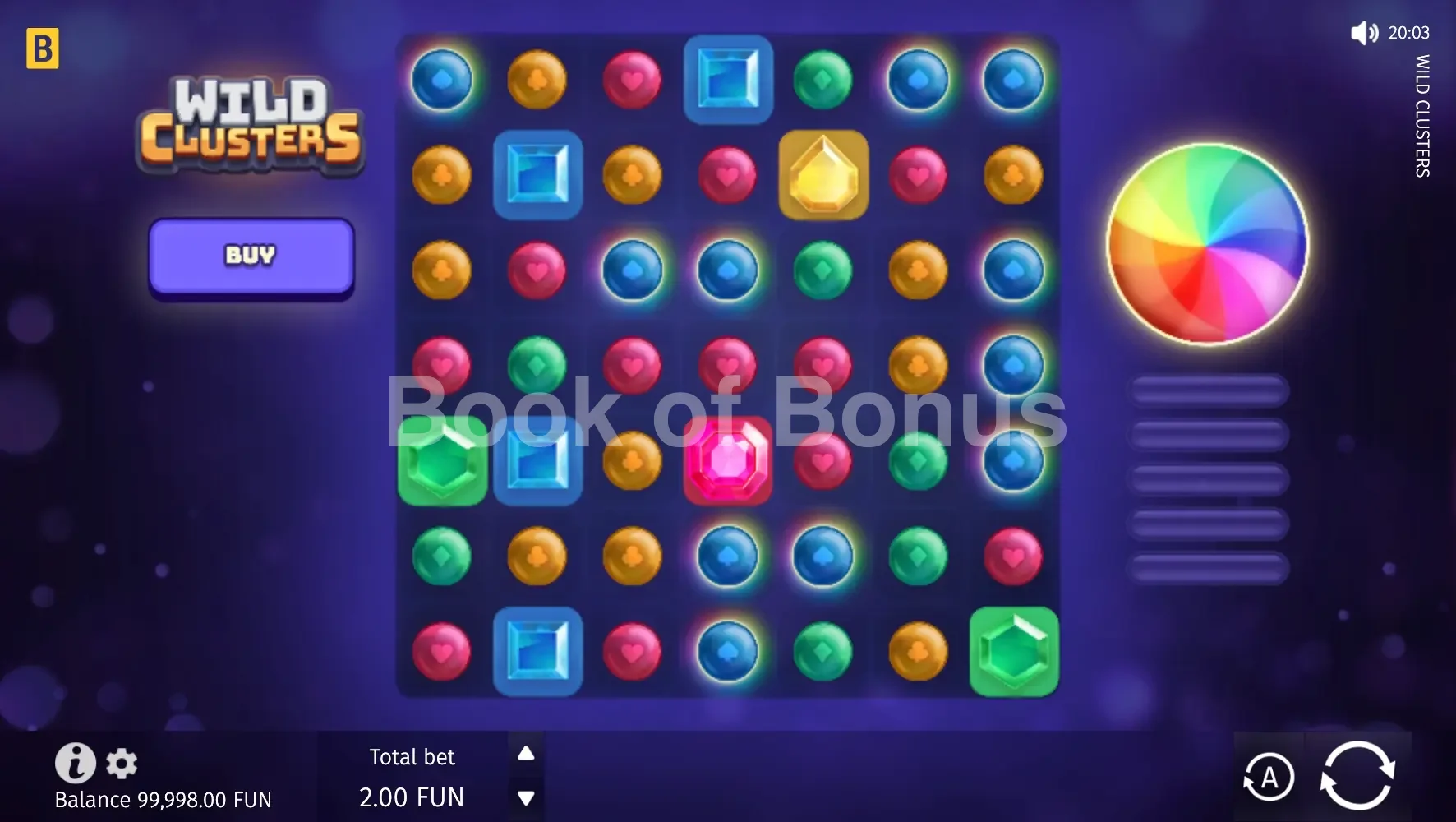 Wild Clusters par BGaming - jeu de base et disposition des rouleaux