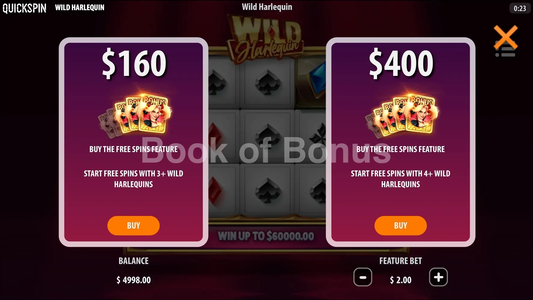 Achat de bonus Wild Harlequin