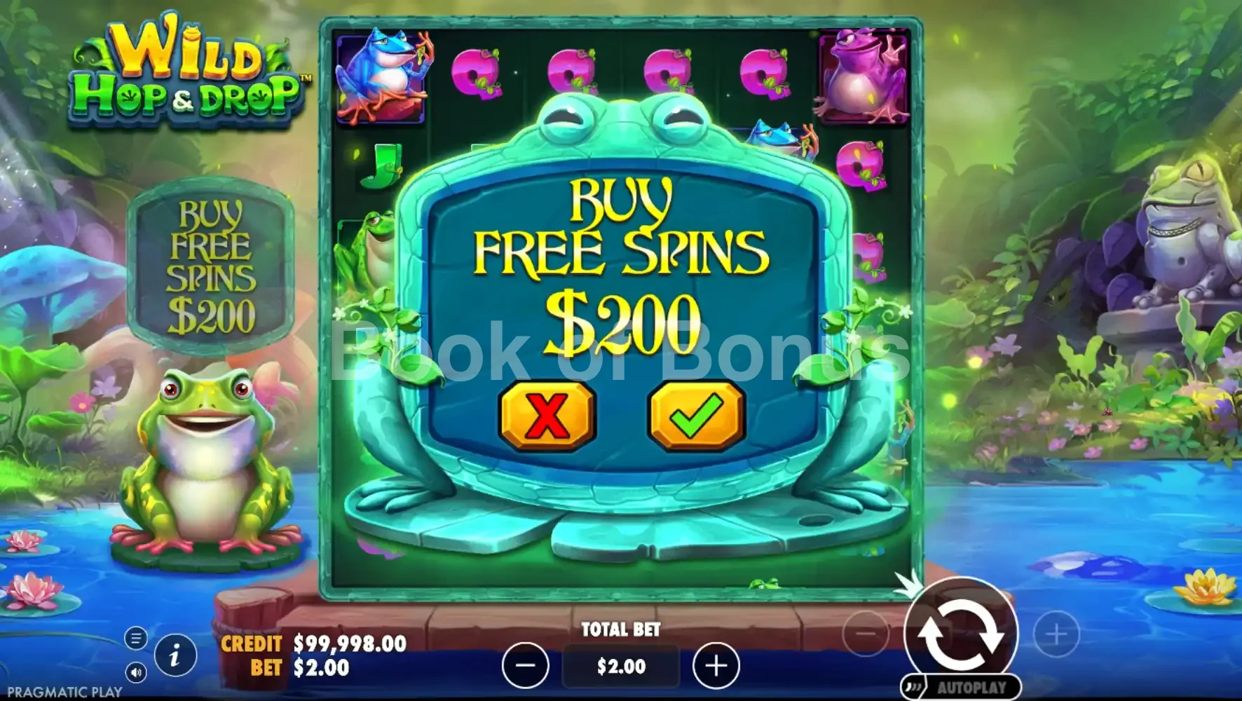 Wild Hop & Drop par Pragmatic Play - menu d'achat de bonus et options