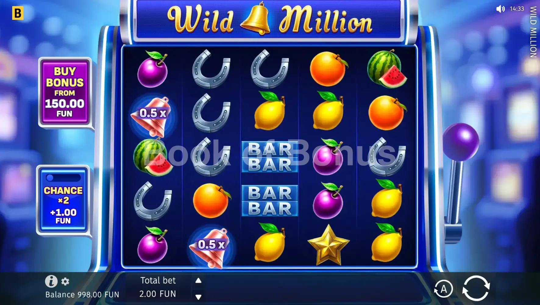 Wild Million par BGaming - jeu de base et disposition des rouleaux