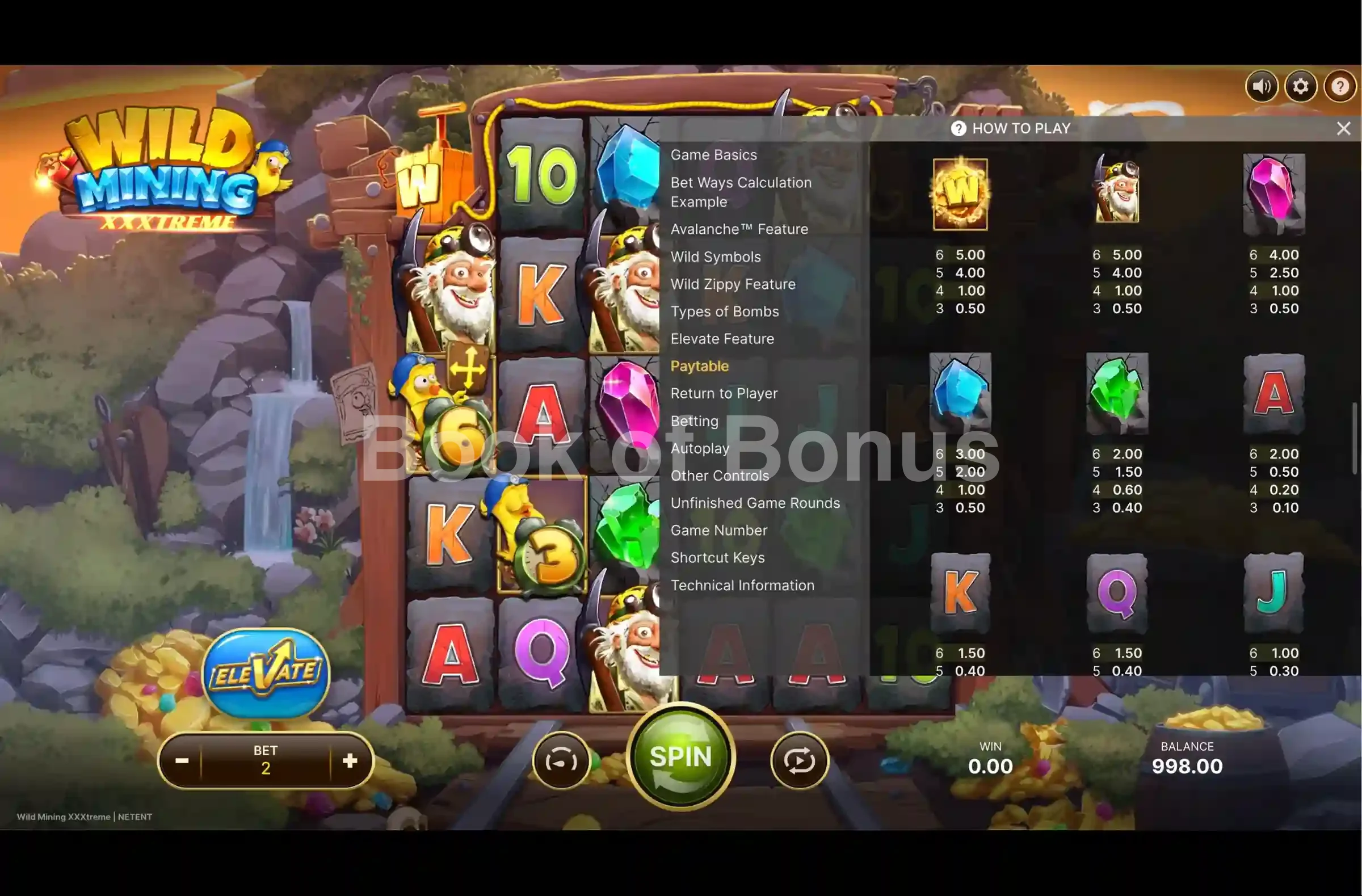 Wild Mining XXXtreme par NetEnt - table des gains et valeurs des symboles