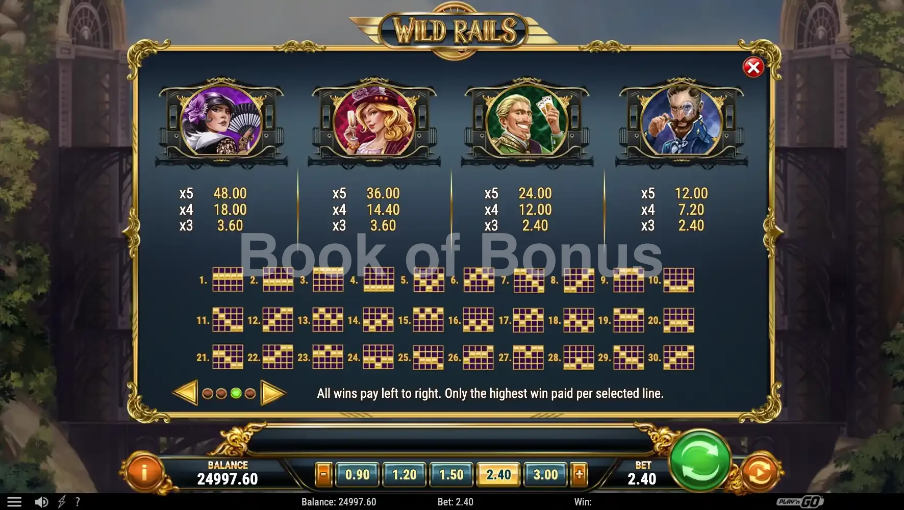 Wild Rails par Play'n GO - table des gains et valeurs des symboles