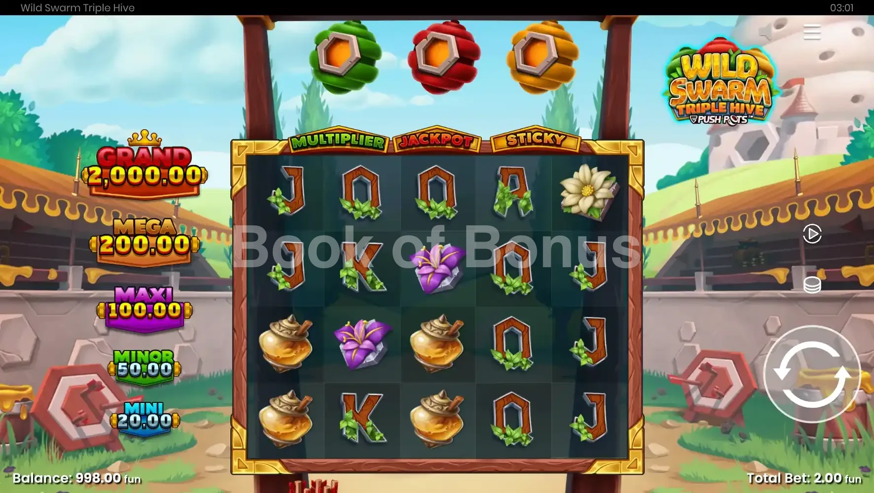 Wild Swarm Triple Hive par Push Gaming - jeu de base et disposition des rouleaux