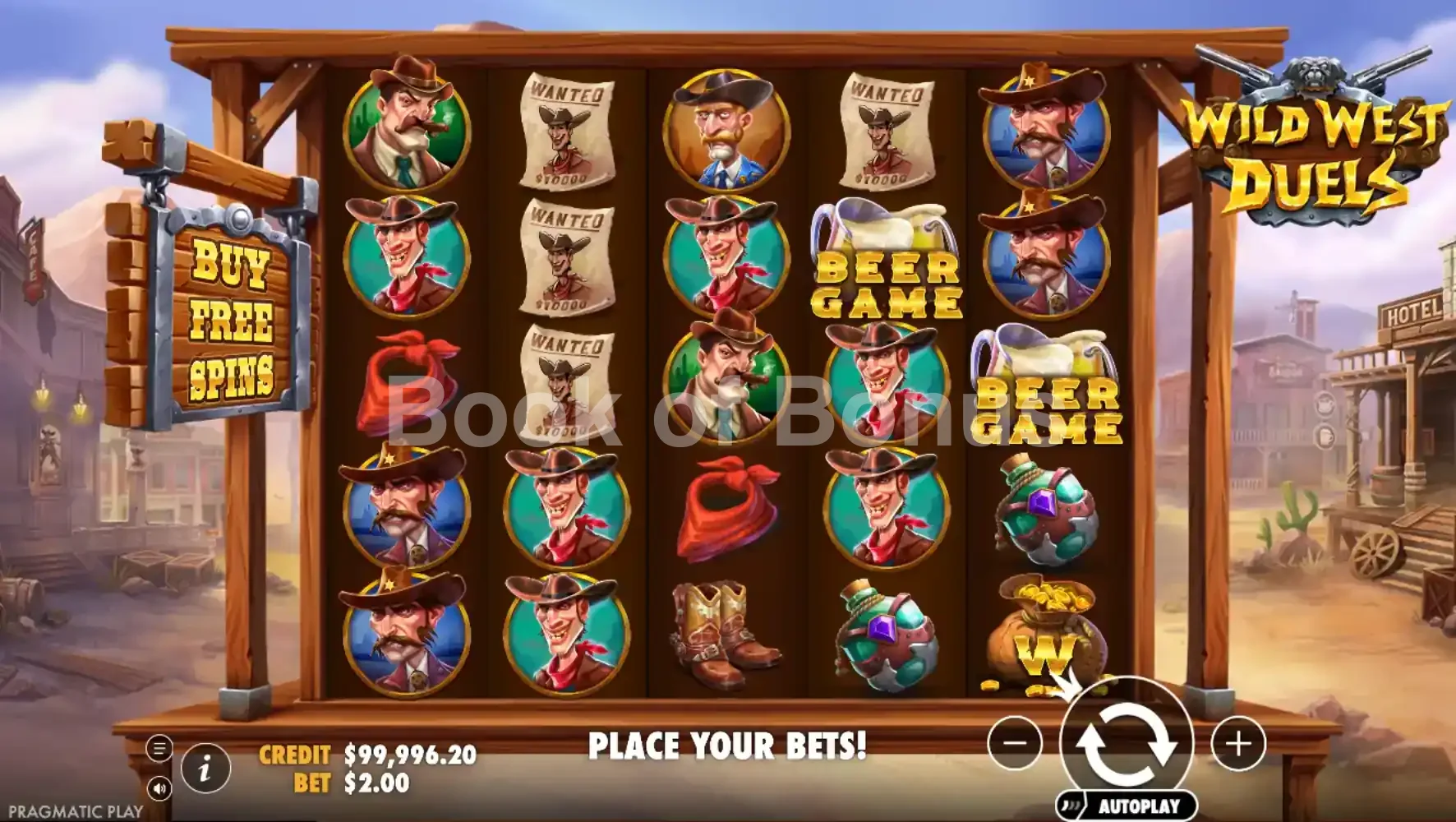 Wild West Duels par Pragmatic Play - jeu de base et disposition des rouleaux