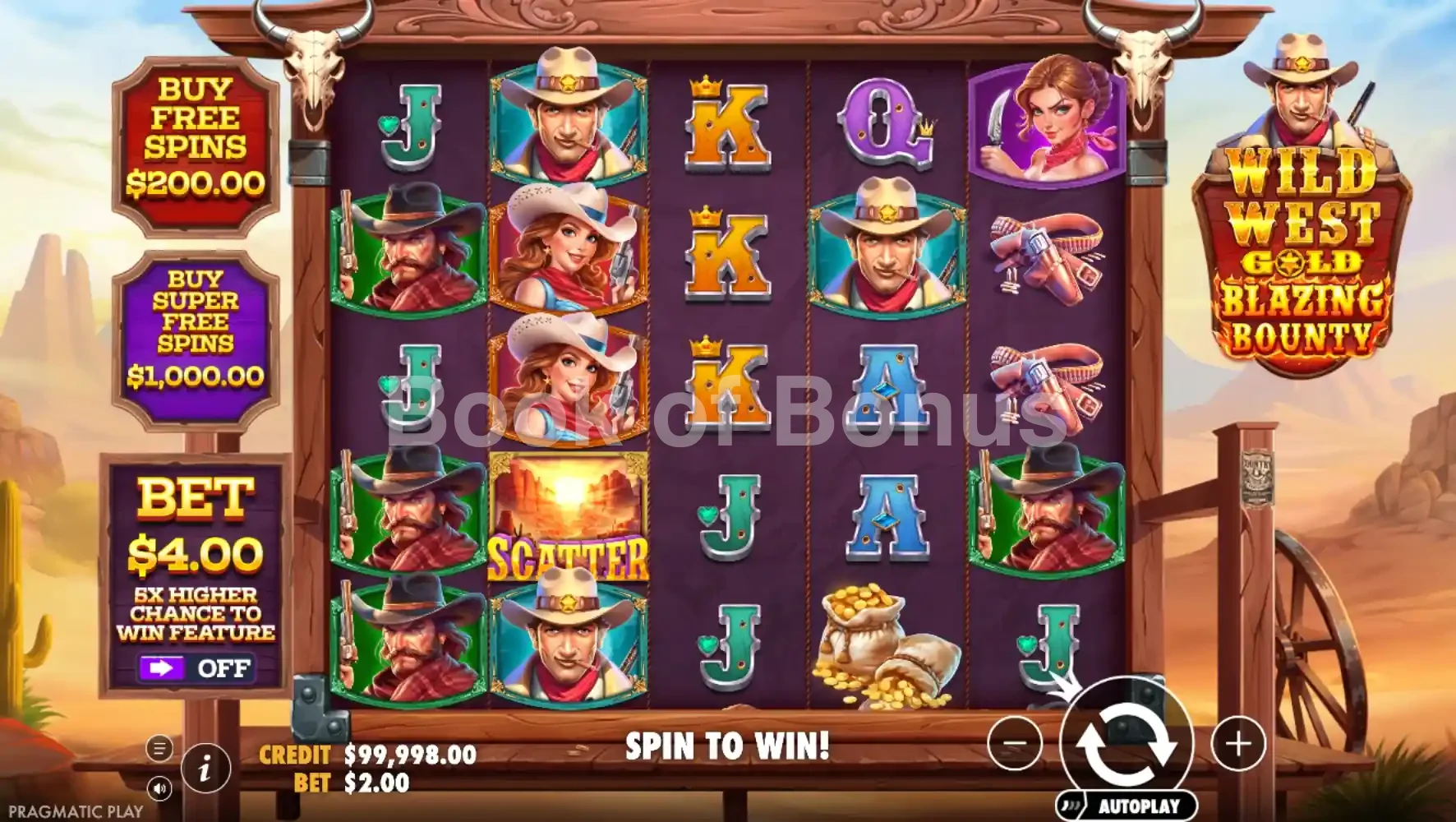 Wild West Gold Blazing Bounty par Pragmatic Play - jeu de base et disposition des rouleaux