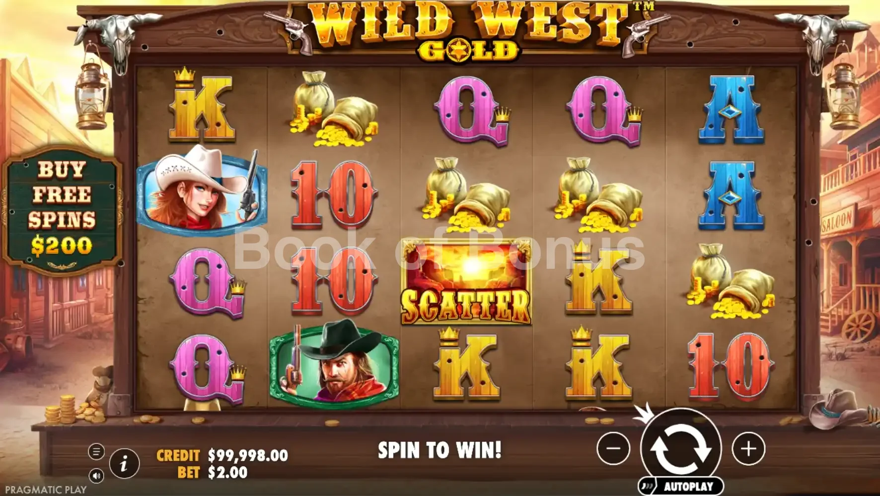 Wild West Gold par Pragmatic Play - jeu de base et disposition des rouleaux