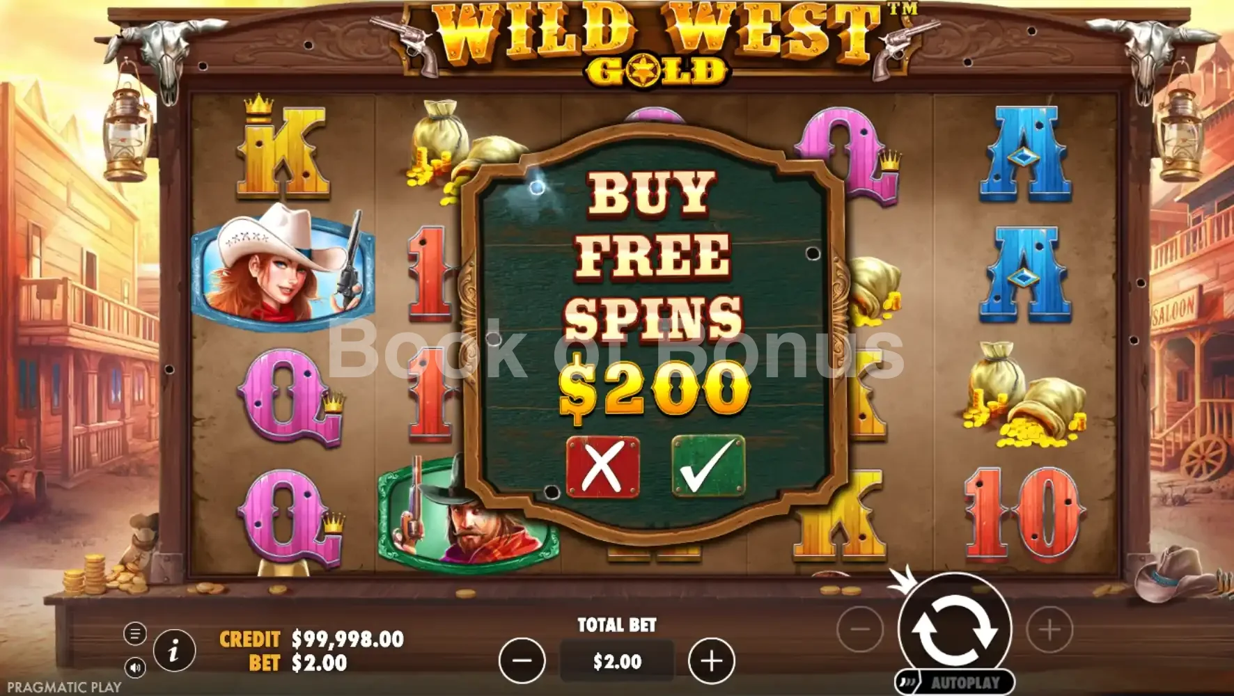 Wild West Gold par Pragmatic Play - menu d'achat de bonus et options
