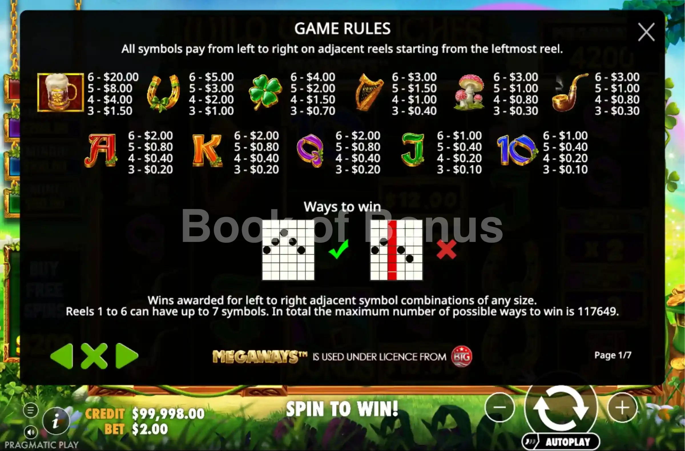 Wild Wild Riches Megaways par Pragmatic Play - table des gains et valeurs des symboles