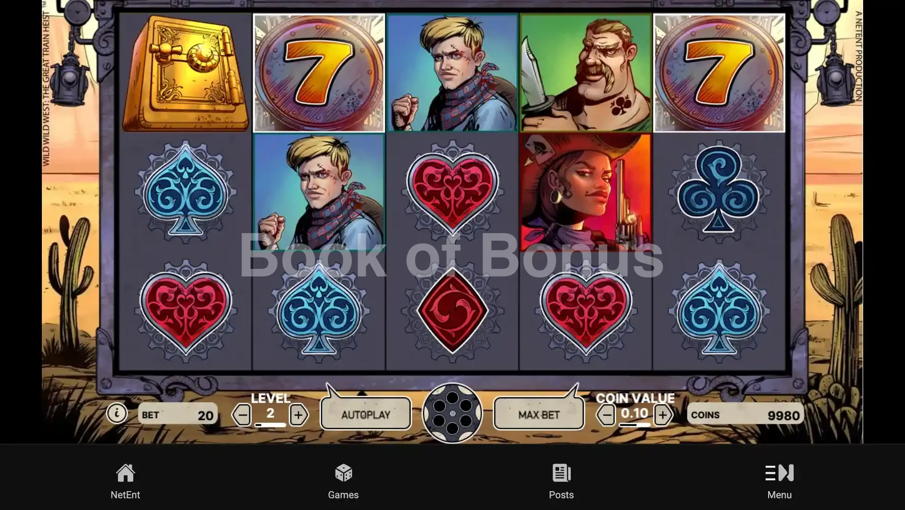 Wild Wild West par NetEnt - jeu de base et disposition des rouleaux