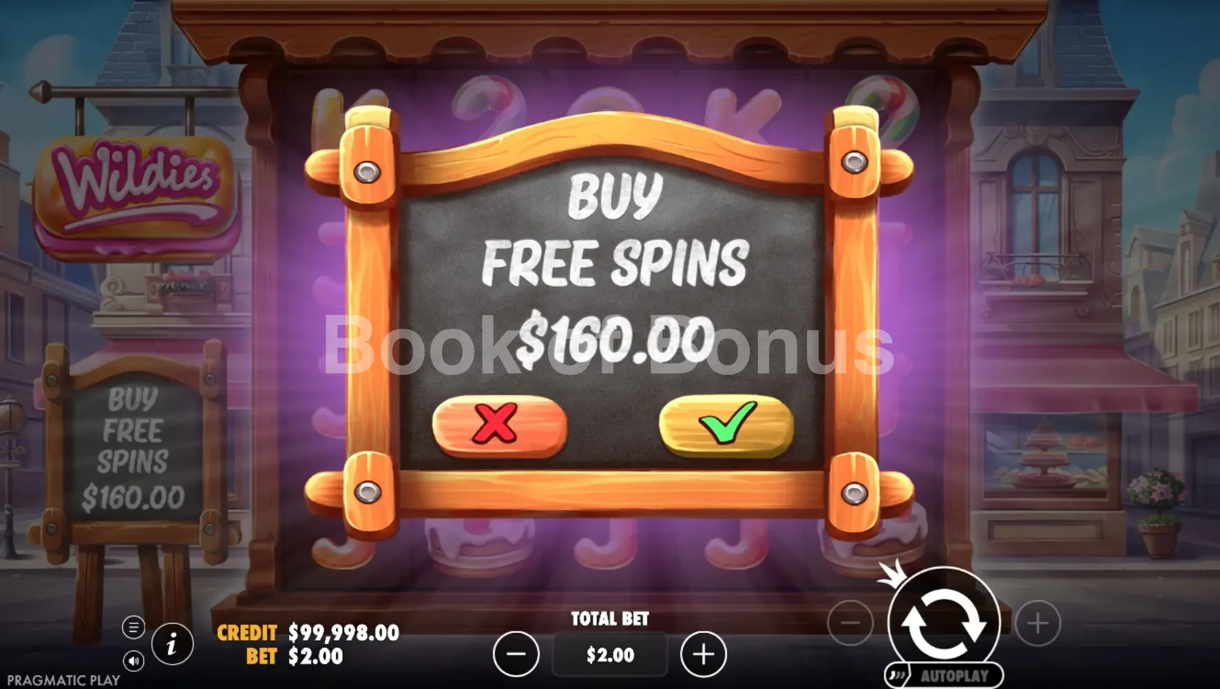 Wildies par Pragmatic Play - menu d'achat de bonus et options