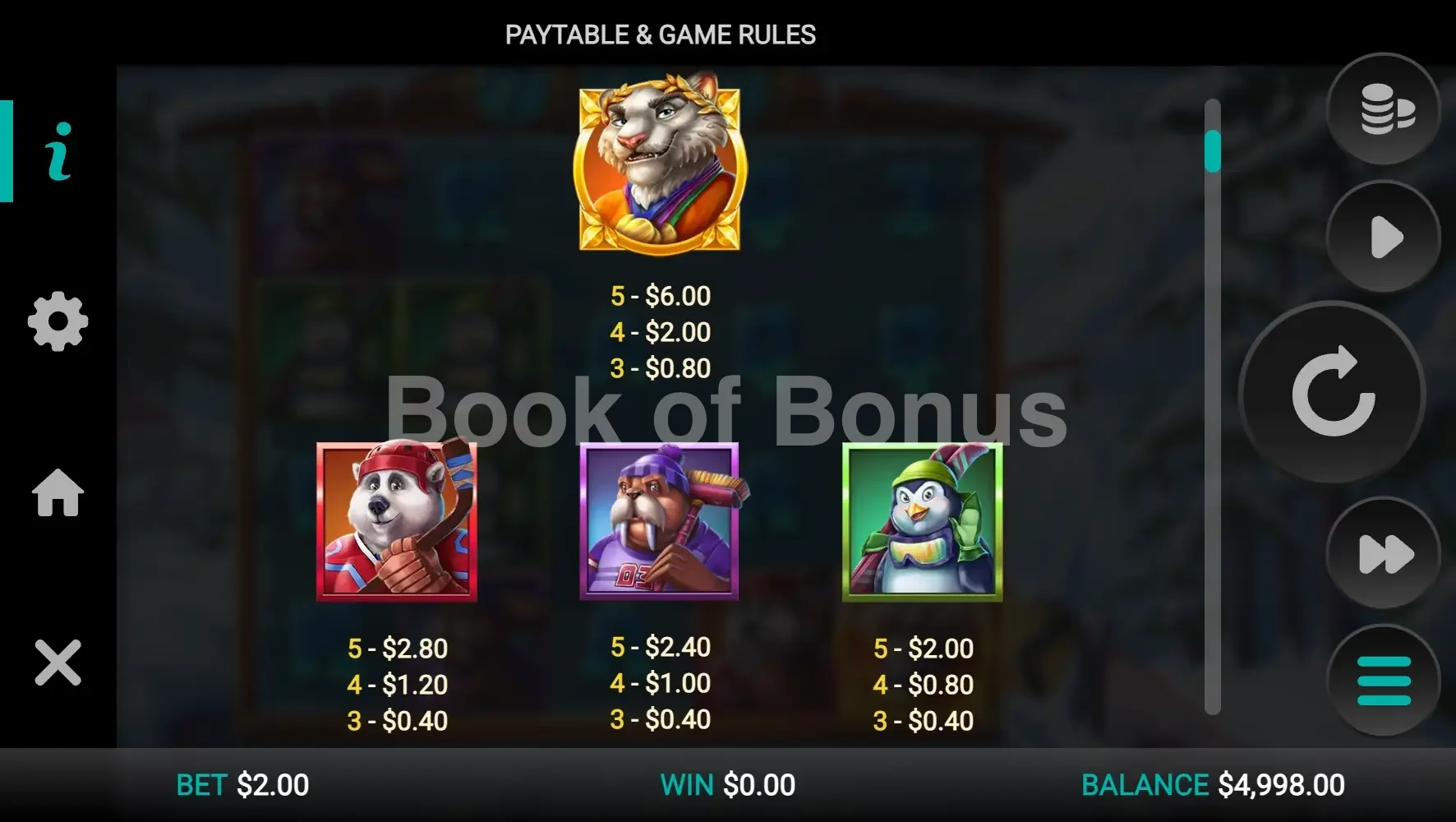 Winter Champions par Relax Gaming - table des gains et valeurs des symboles