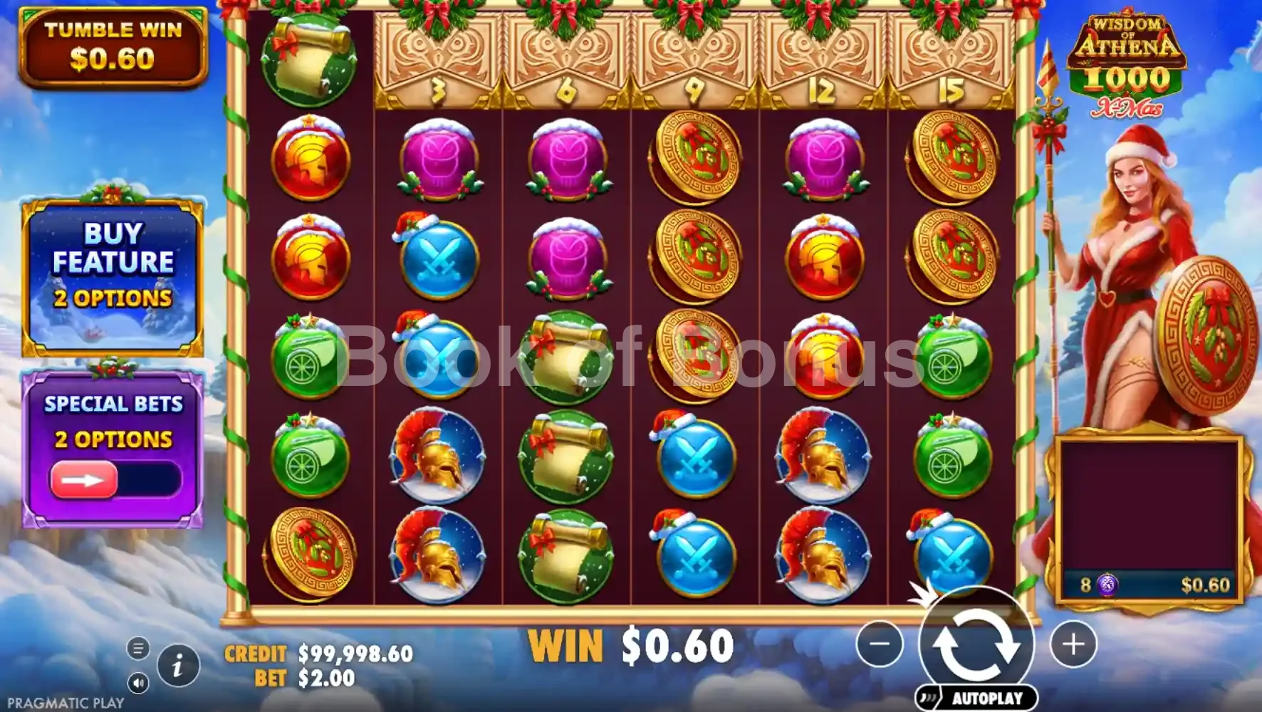 Wisdom of Athena 1000 Xmas par Pragmatic Play - jeu de base et disposition des rouleaux