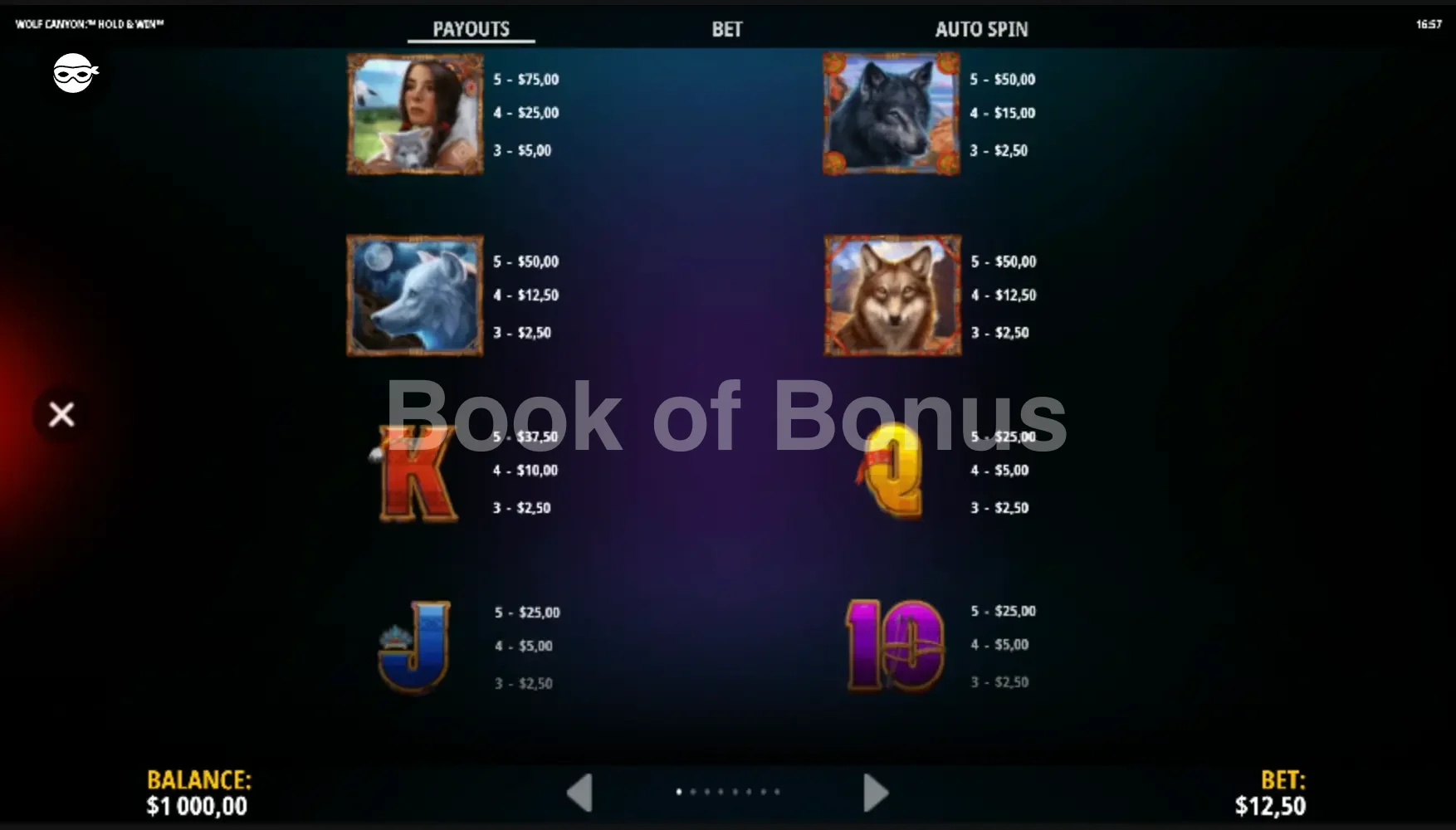 Wolf Canyon Hold & Win par iSoftBet - table des gains et valeurs des symboles