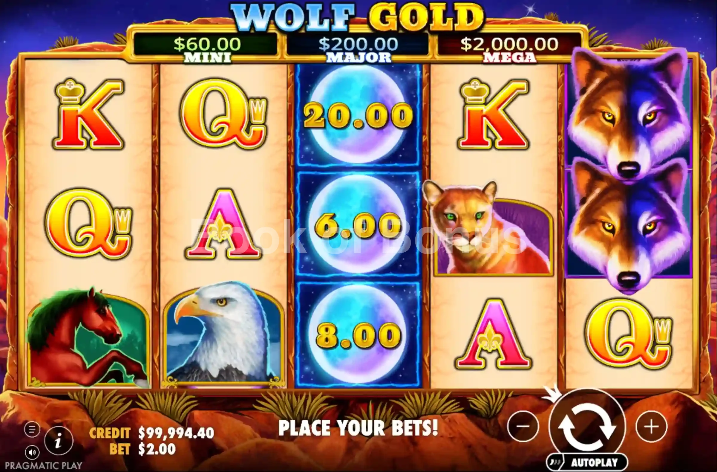 Jeu de base Wolf Gold interface