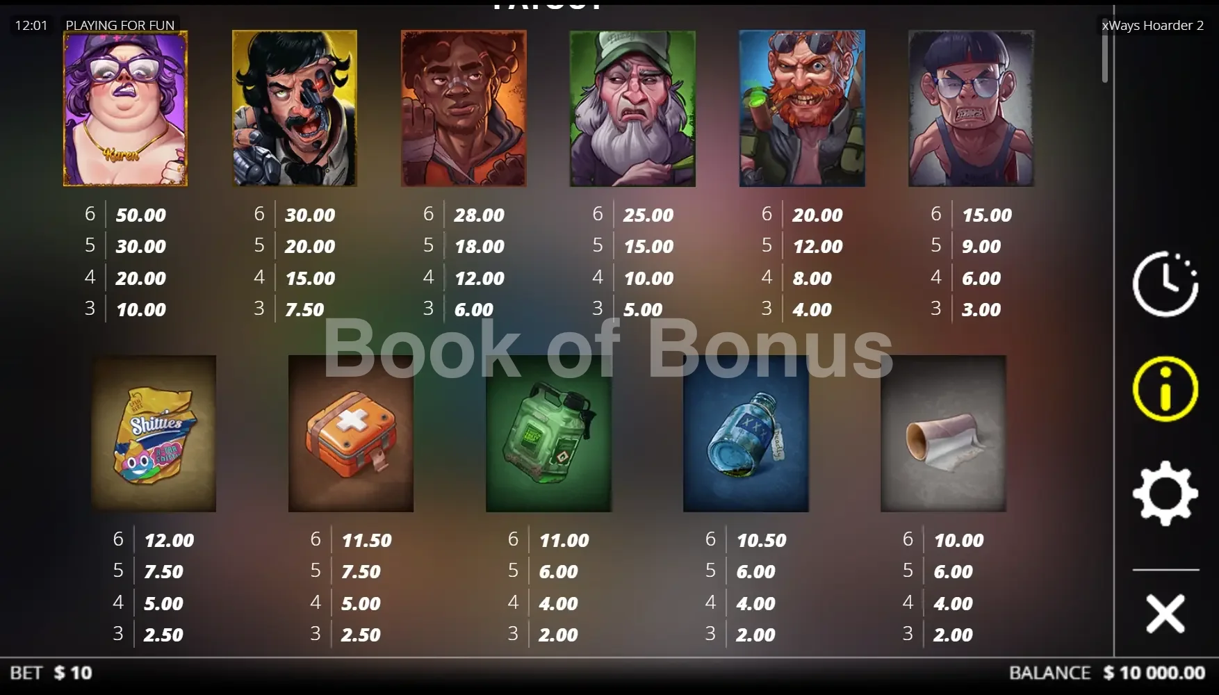 Tableau des gains xWays Hoarder 2