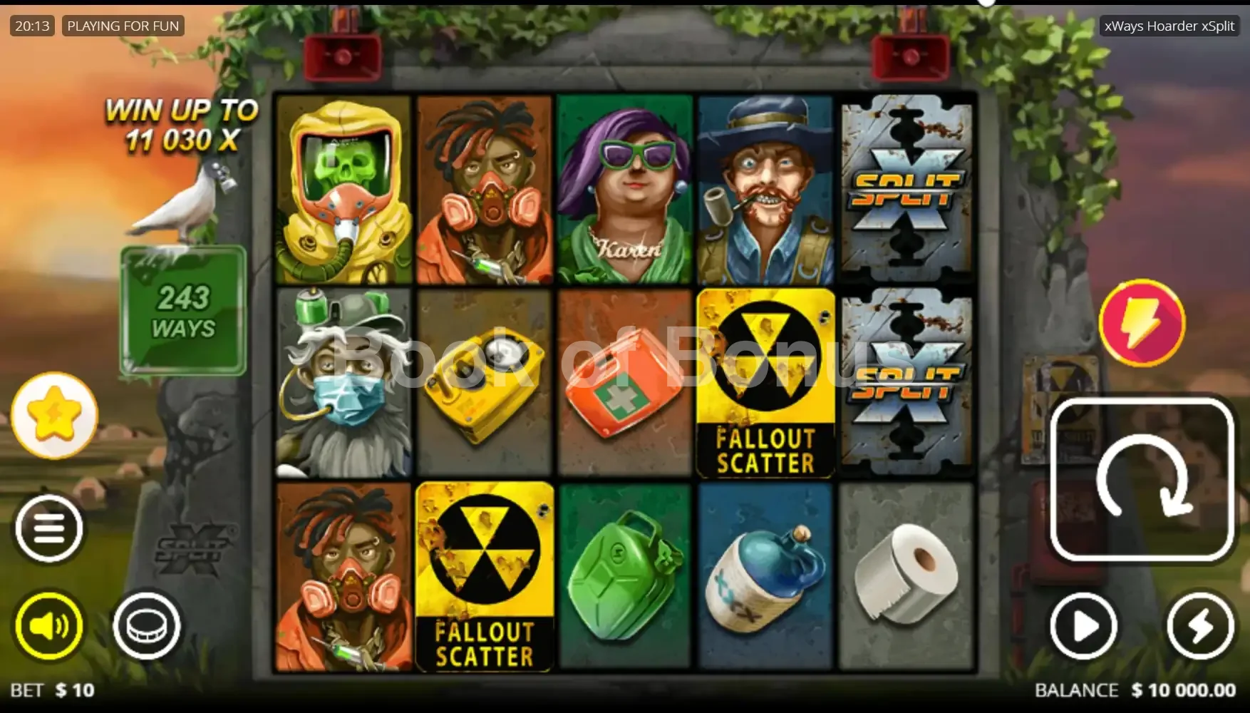 xWays Hoarder xSplit par Nolimit City - jeu de base et disposition des rouleaux