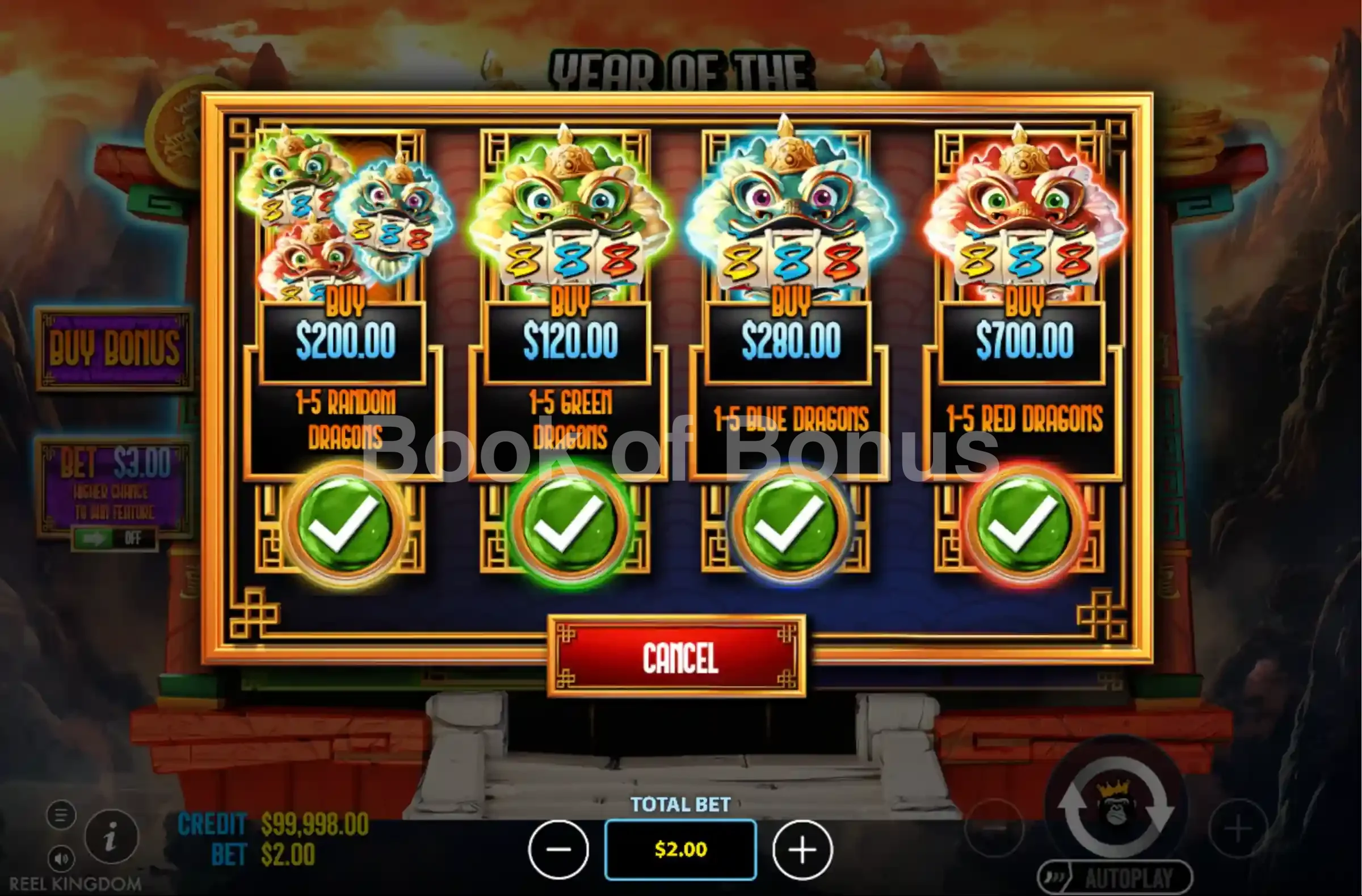 Achat de bonus Year of the Dragon King
