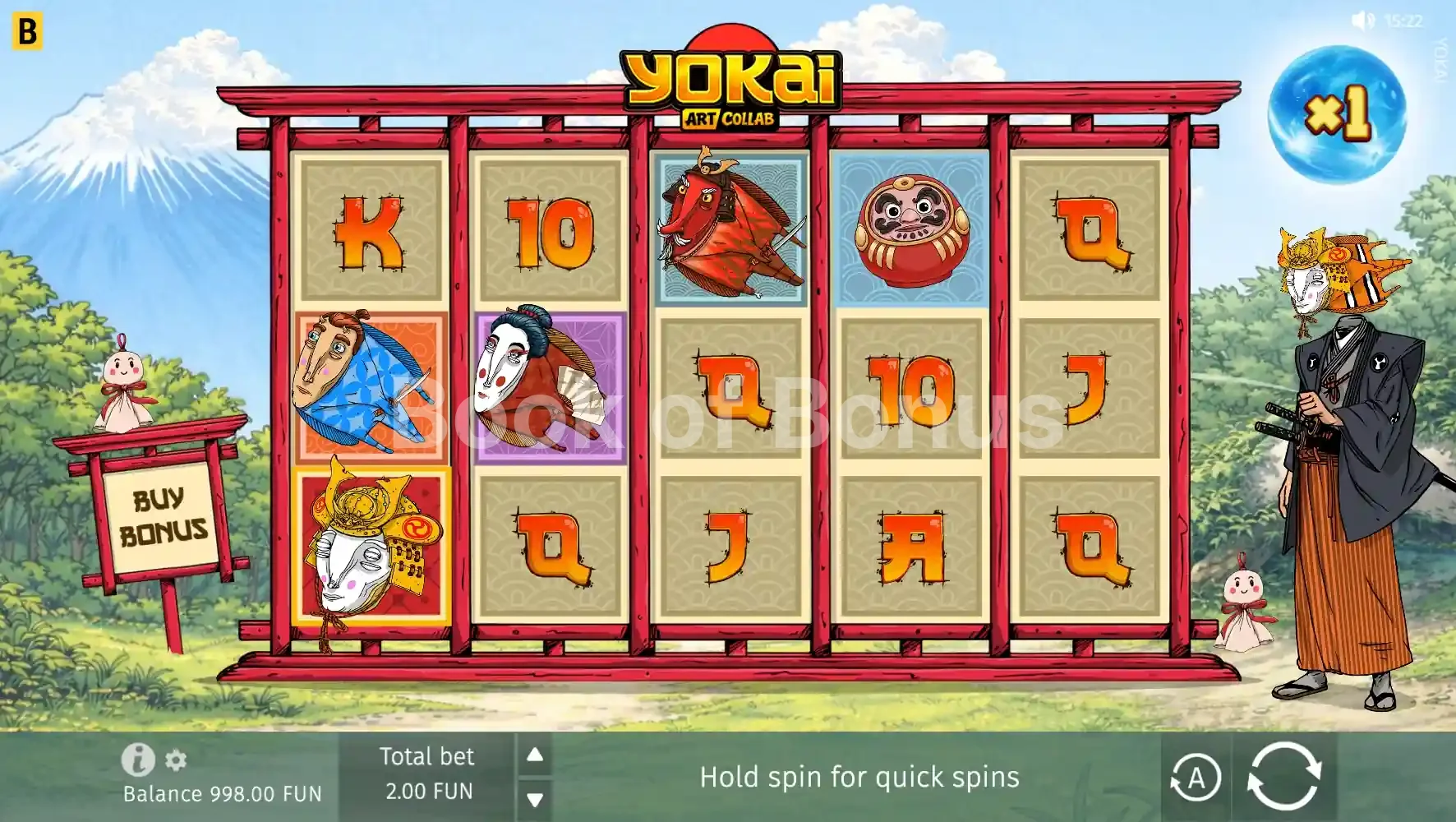 Yokai par BGaming - jeu de base et disposition des rouleaux
