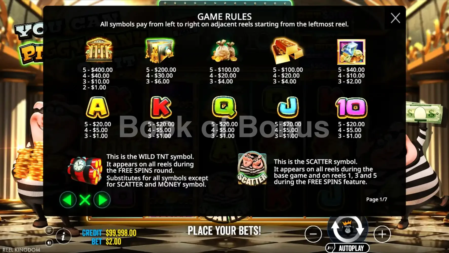 You Can Piggy Bank on It par Reel Kingdom - table des gains et valeurs des symboles