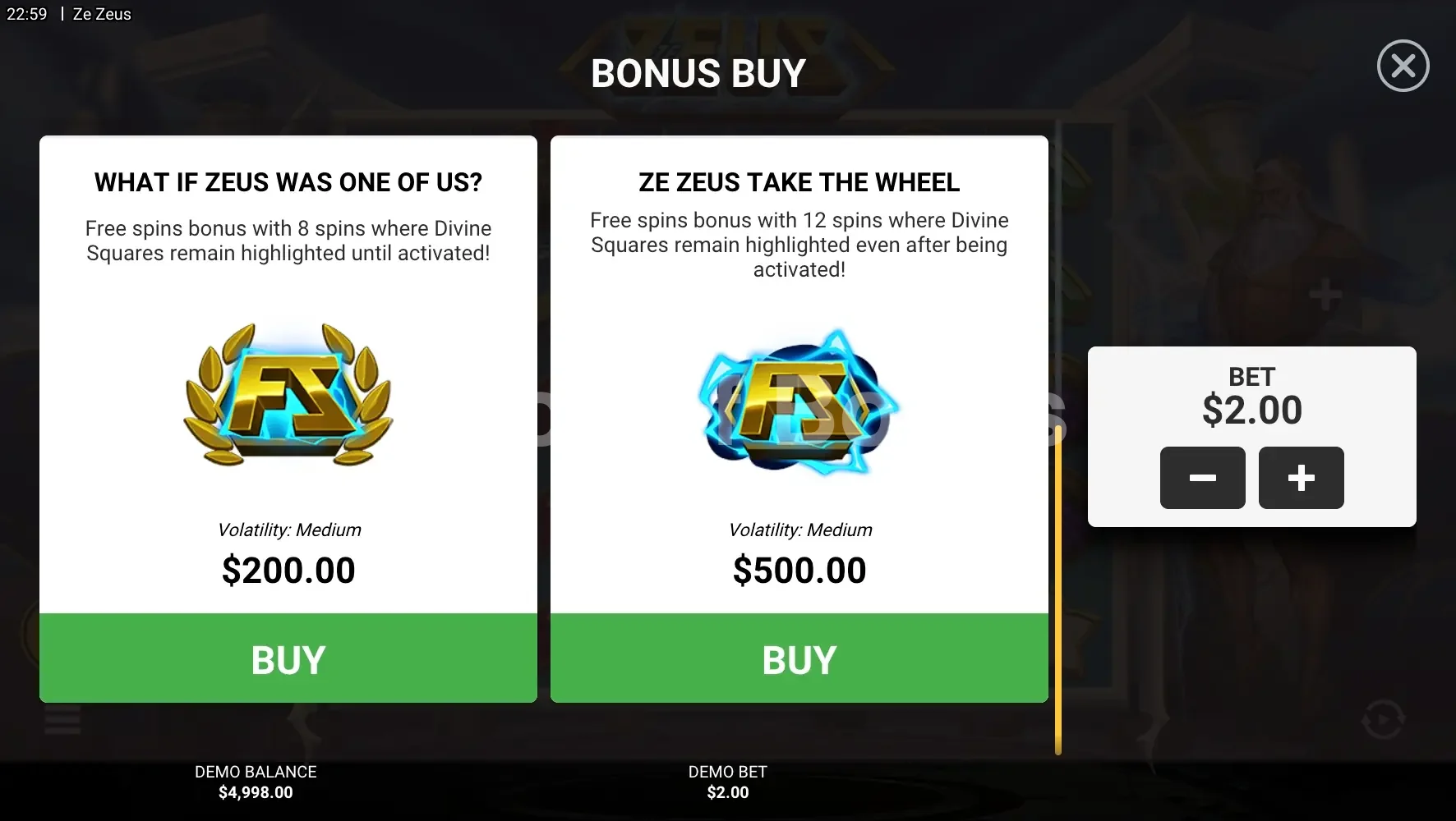 Achat de bonus Ze Zeus
