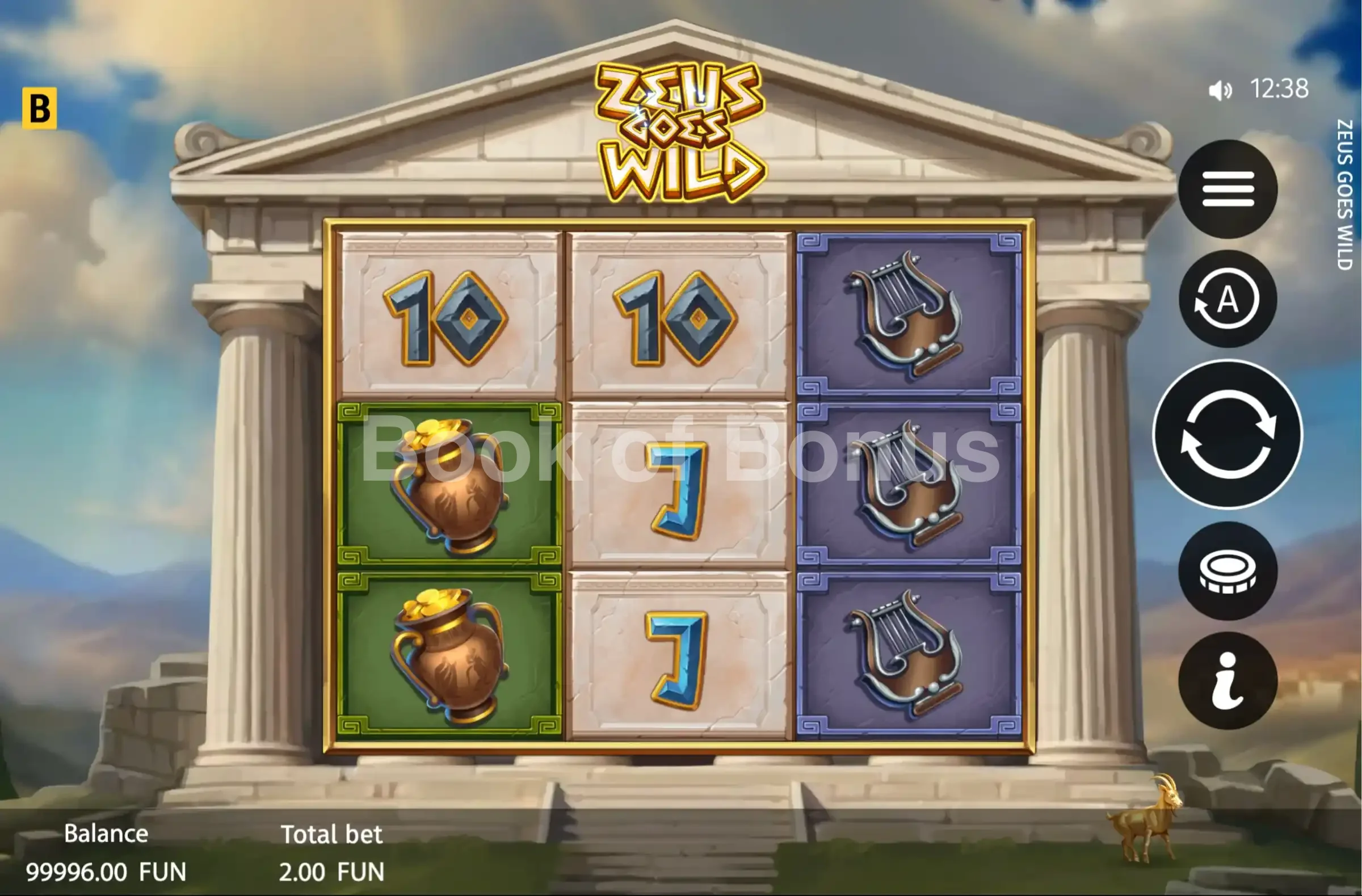 Zeus Goes Wild par BGaming - jeu de base et disposition des rouleaux