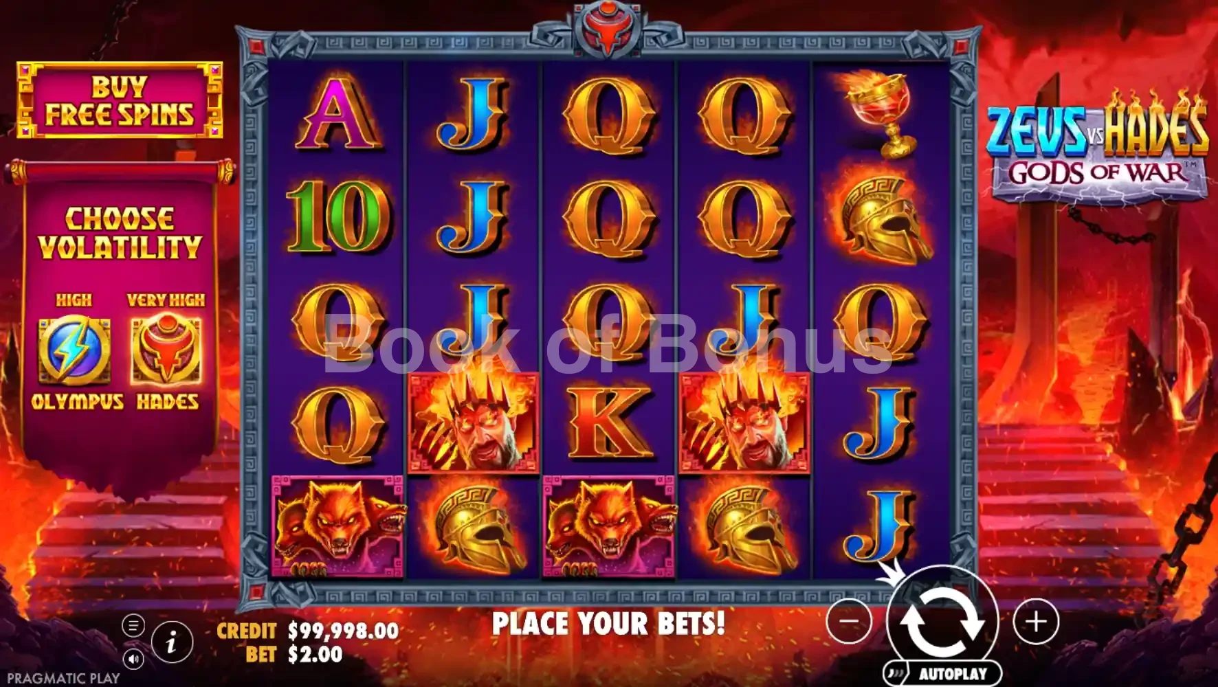 Zeus vs Hades par Pragmatic Play - jeu de base et disposition des rouleaux