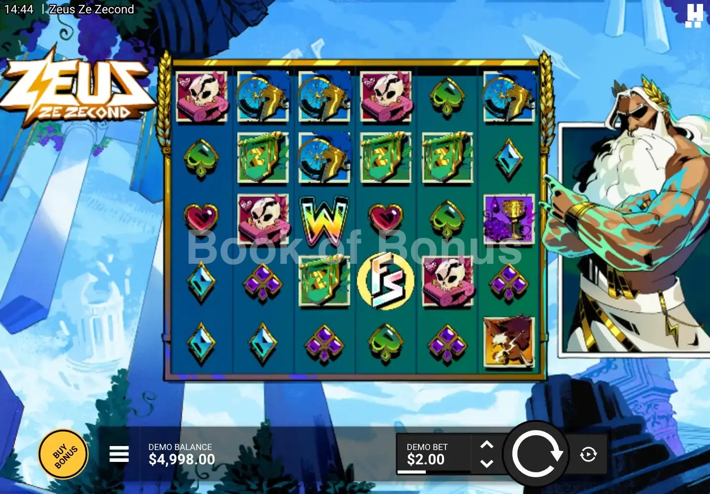 Zeus Ze Zecond par Hacksaw Gaming - jeu de base et disposition des rouleaux