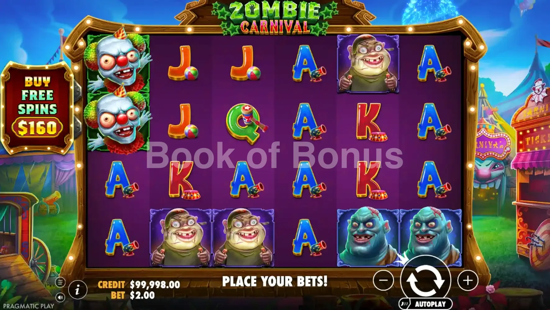 Zombie Carnival par Pragmatic Play - jeu de base et disposition des rouleaux